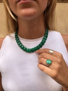 P Collana e anello in malachite e argento